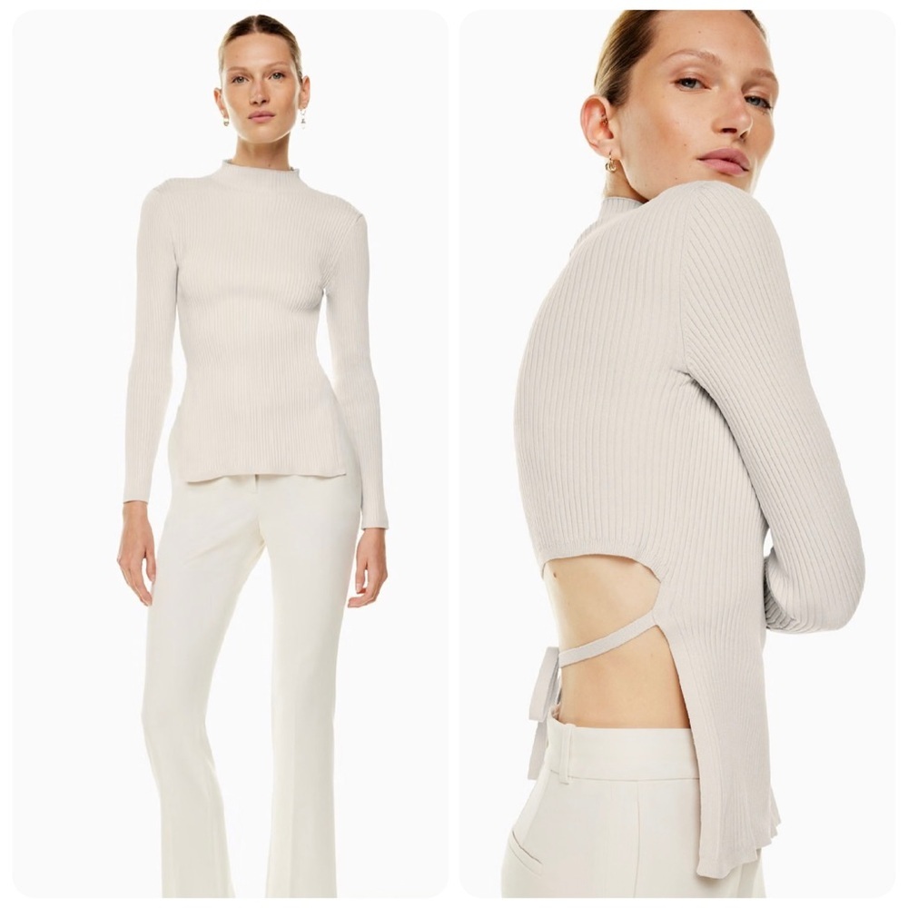 Aritzia Wilfred Sculpt Knit Tie Back Long Sleeve Matte Pearl Sweater Sz S